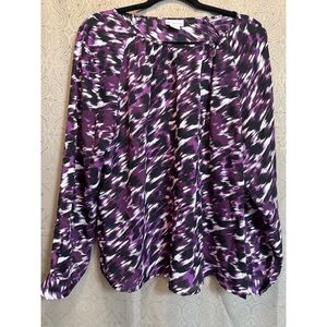 Liz Claiborne Purple and Black Abstract Blouse